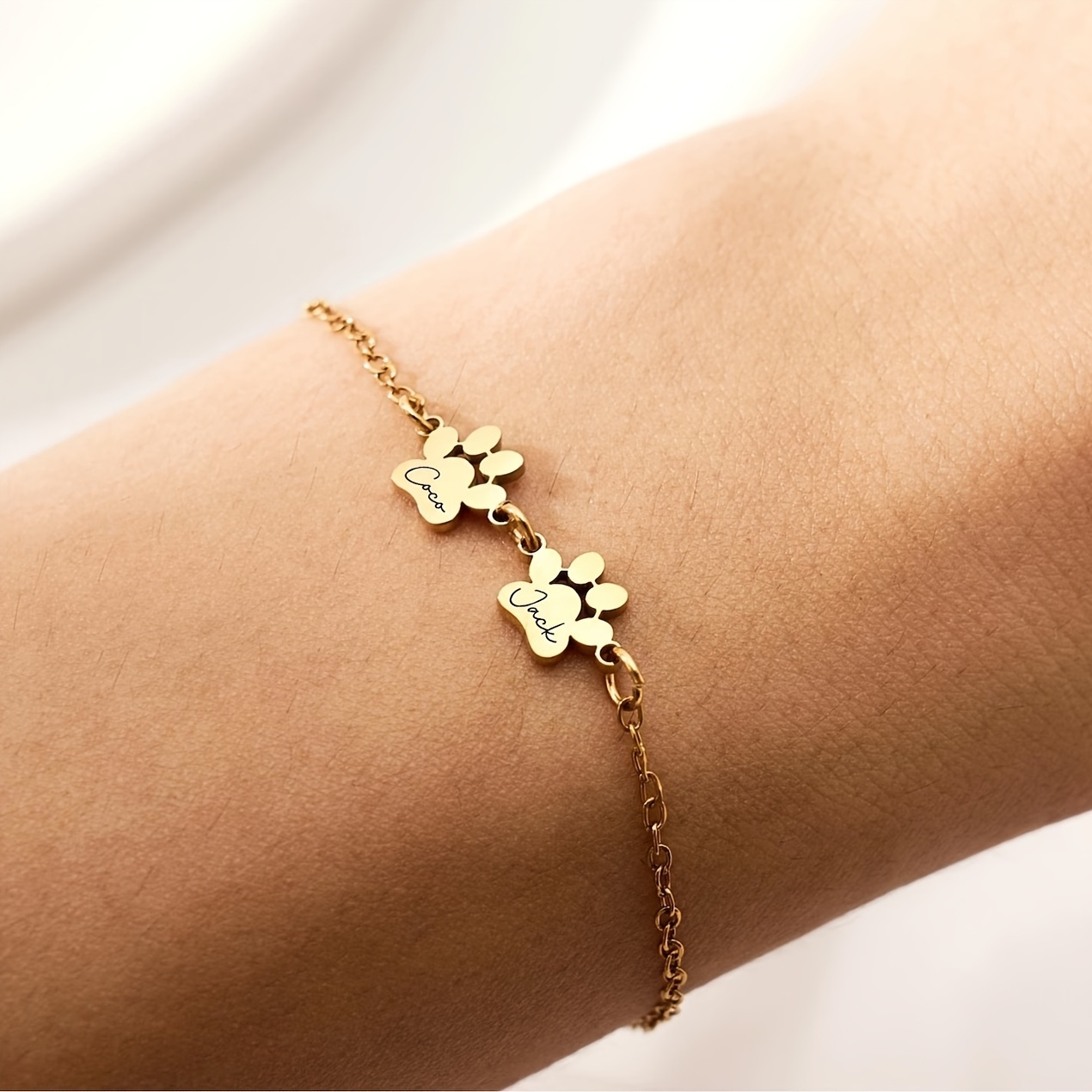 Personalized Paw Print Bracelet, Custom Pet Name Jewelry